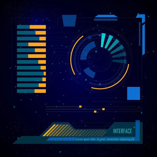 Interfaz de usuario de ciencia ficción de la nave espacial, objetivo digital y gráficos — Vector de stock