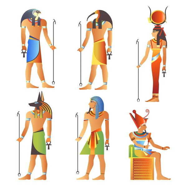 Egyptští bohové a bohyně, Egyptský faraón, diety izolované ikony — Stockový vektor