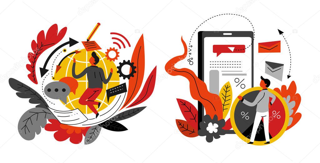 Digital marketing and network concept isolated abstract icons