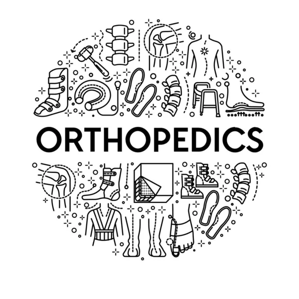 Orthopedics Line Icons Injury Medical Rehabilitation Emblem Vector Crutches Scoliosis — Stock Vector