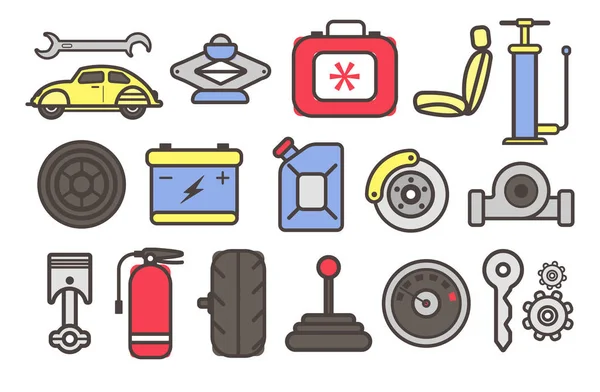 Car Repair Service Isolated Icons Tools Auto Parts Replacement Vector — Stock Vector