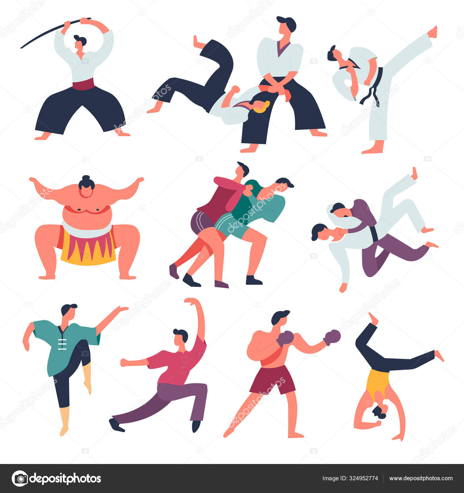 Oriental Luta Arte Personagens Isolados Lutando Desportistas Vetor Iaido  Aikido Vetor de ©Sonulkaster 324952774, image size:1600x1700