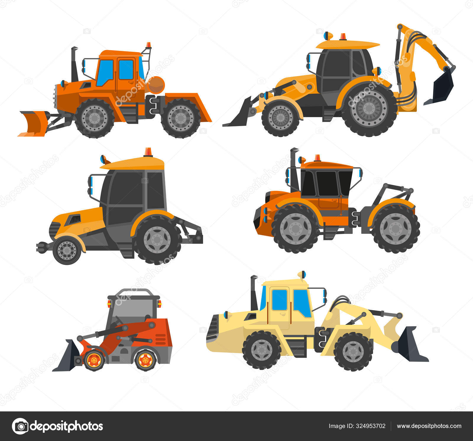 Excavator Trucks Heavy Machinery Vehicles Set Tractor Bulldozer Truck