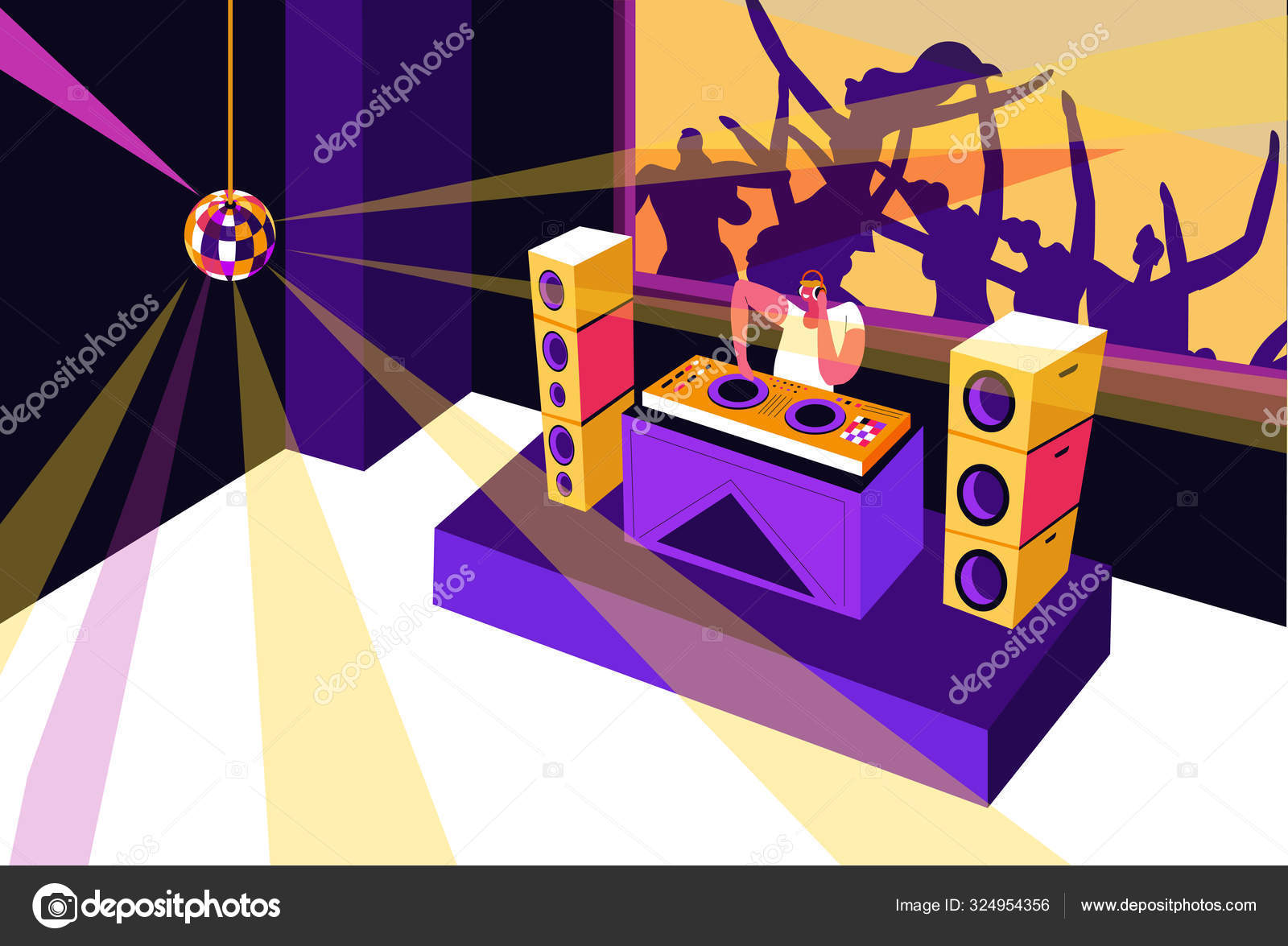 Fiesta Baile Con Tocando Música Baile Multitud Club Nocturno Bola vector,  gráfico vectorial © Sonulkaster imagen #324954356