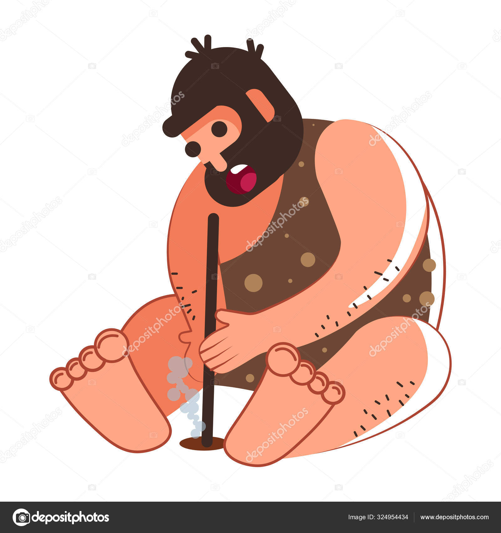 Caveman Making Fire Stone Age Man Wooden Stick Trying Start Stock Vector by  ©Sonulkaster 324954434