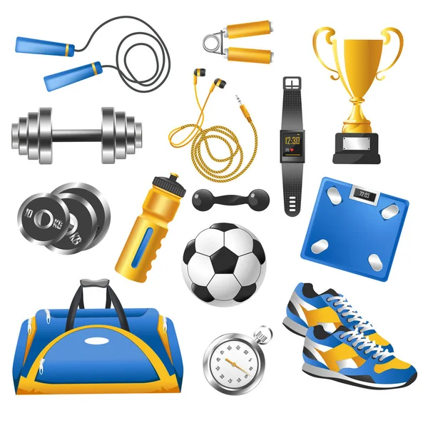 Sport Items Gym Jogging Isolated Icons Vector Jumping Rope Barbell — Stock Vector