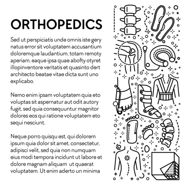 Orthopedie Lijn Iconen Letsel Revalidatie Tools Poster Vector Scoliose Behandeling — Stockvector