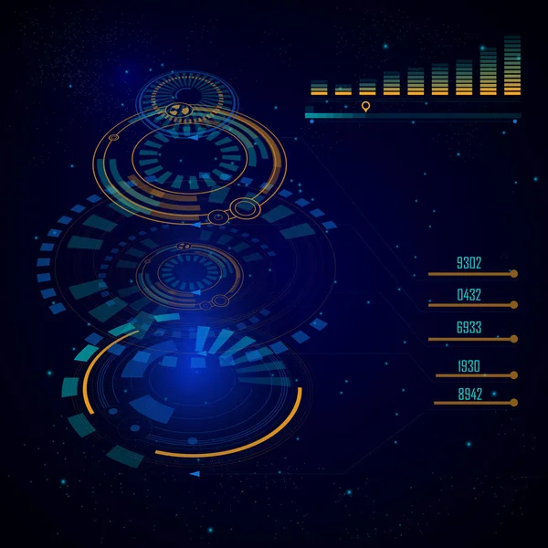 Digital Hud Sf未来的なユーザーインターフェイス 仮想グラフィックまたはチャートベクトル 宇宙技術の背景 スパイ人工知能 宇宙監視システム画面宇宙船のホログラム — ストックベクタ