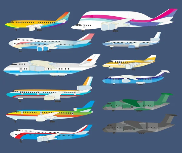 Avions Vue Latérale Avion Réacteurs Avion Ligne Voilure Fixe Avion — Image vectorielle