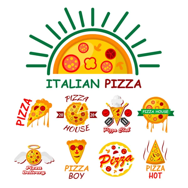 Pizza House Logo Set Italian Pizzeria Fast Delivery Pepperoni Mushroom — Stock Vector