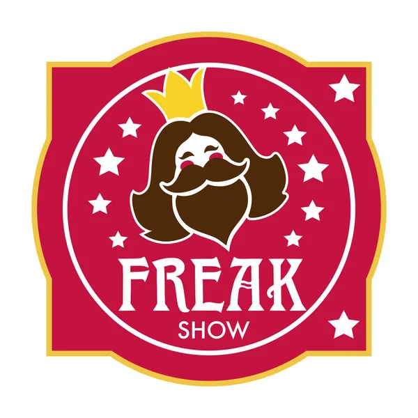 Freak Show Icoon Baard Dameshoofd Met Gouden Kroon Witte Sterren — Stockvector