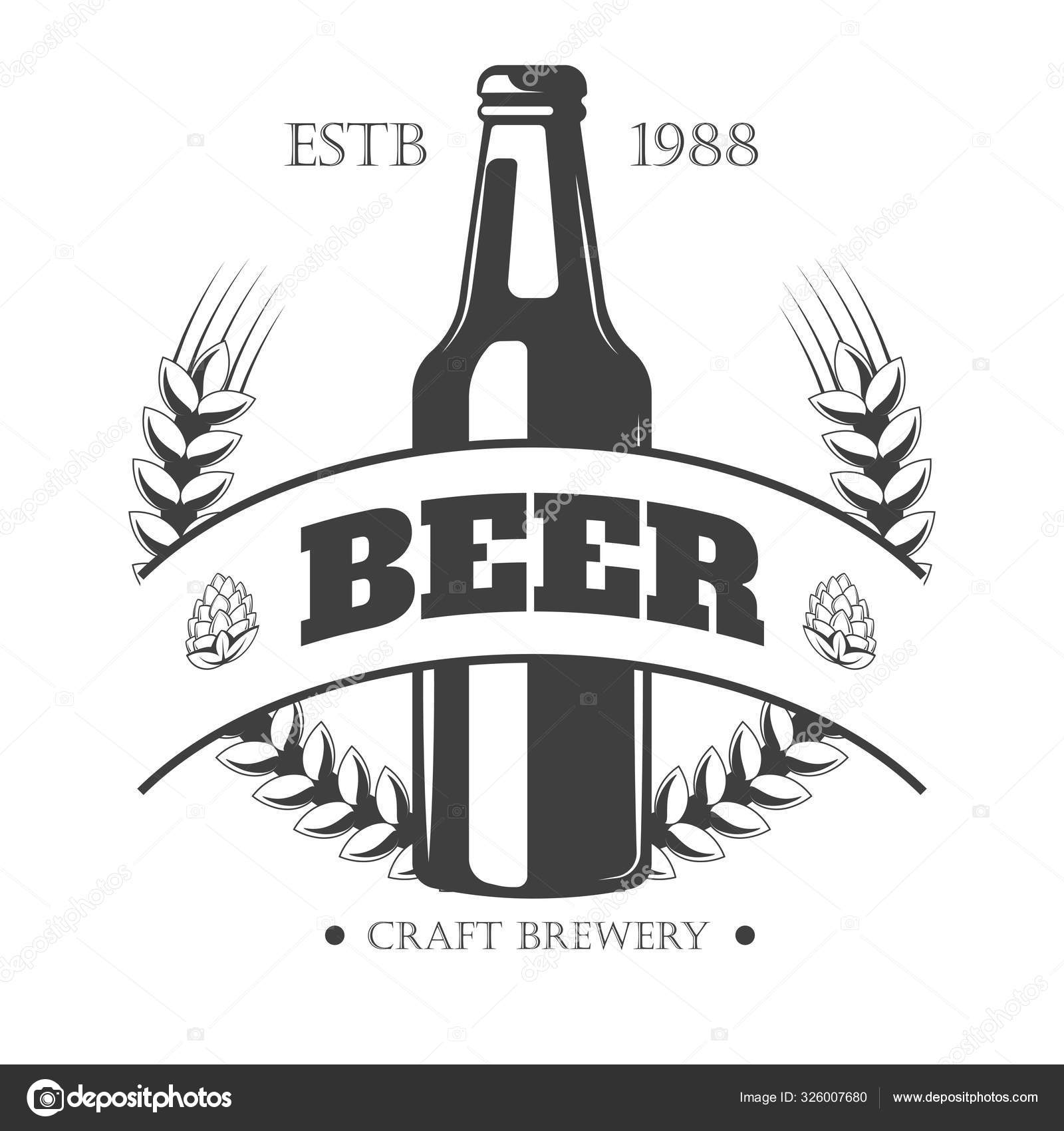 Øl logo til håndværk bryggeri med flaske og byg plante Stockvektor af  ©Sonulkaster 326007680, image size:1600x1700