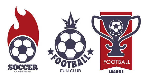 Voetbal logo set met sport bal en voetbal competitie trofee — Stockvector