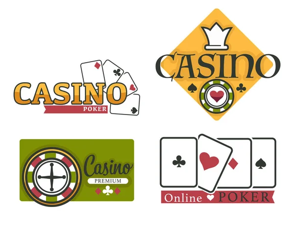 Kasino online logo set s kartami a ruleta kolo — Stockový vektor