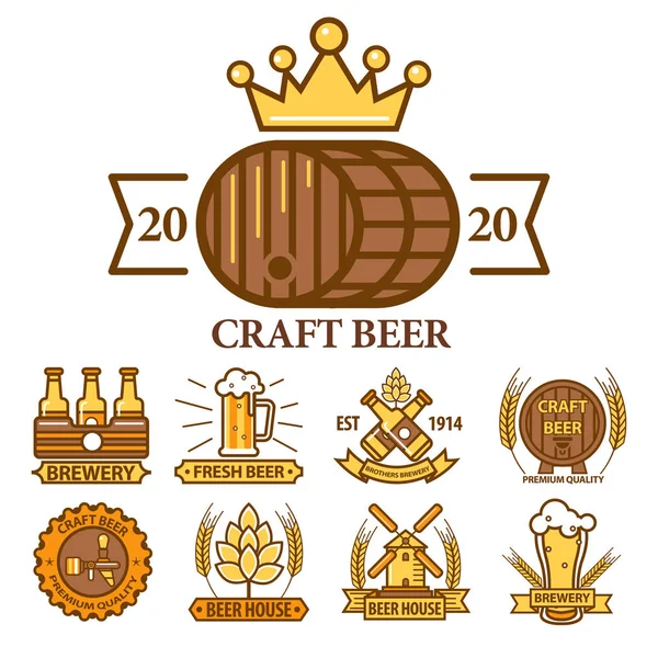 Bierhuis en ambachtelijke brouwerij logo set van negen sjablonen — Stockvector