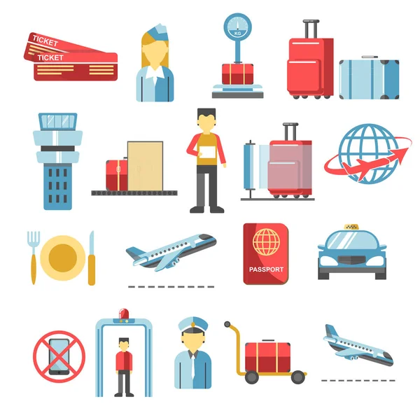 Uçak ve havaalanı terminali simgeleri koleksiyonuyla hava yolculuğu