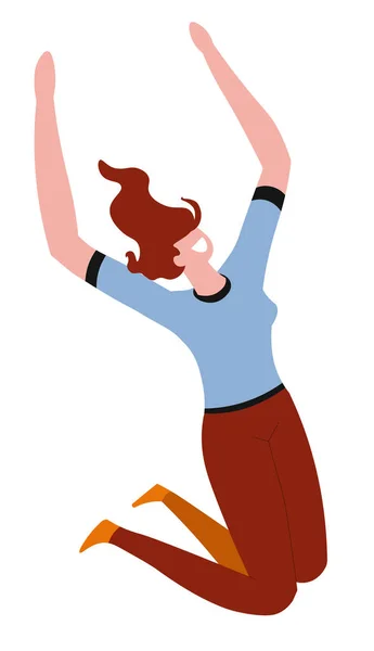 Giovane donna con capelli rossi che salta con gioia ed eccitazione — Vettoriale Stock