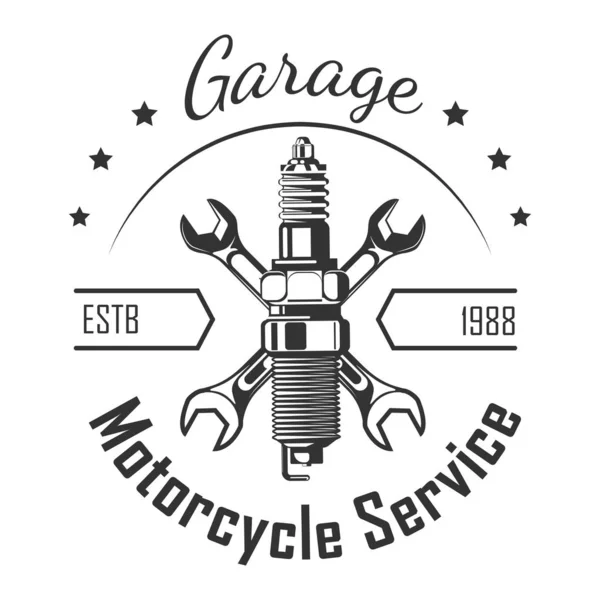 Garage motorcycle service round logo with pistons and spanners — Stock Vector