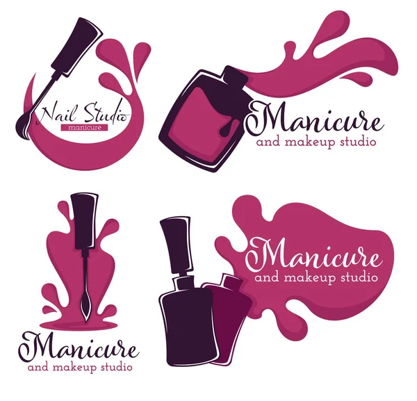 Logotipo de estúdio de manicure e maquiagem definido com esmalte derramado — Vetor de Stock
