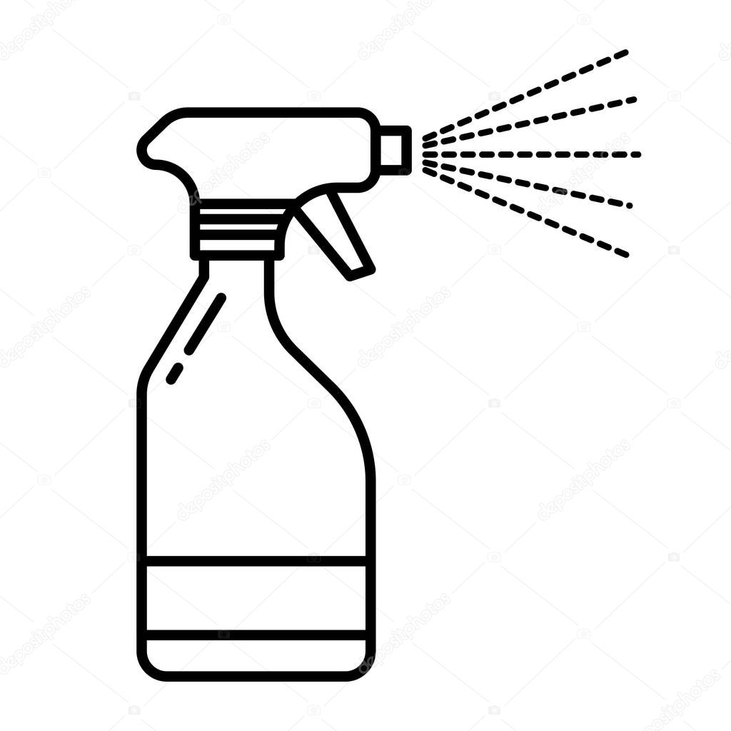 Spray bottle with water mist spraying from nozzle linear icon