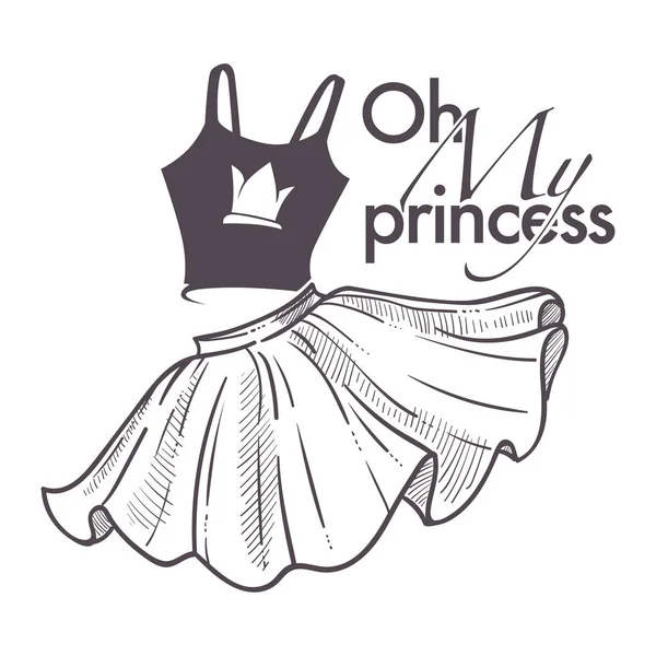 Oh mi princesa tienda logo con top y falda acampanada — Vector de stock