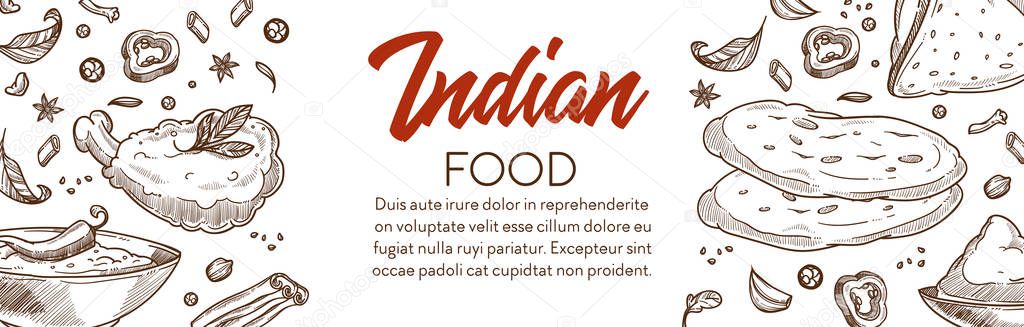 Indian food and cuisine various dishes graphic banner with text 