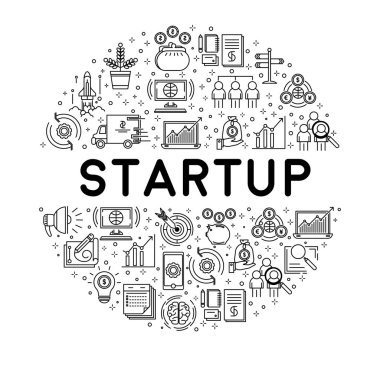 Başlangıç, yönetim ve pazarlama, amblem vektöründe kâr artışı simgeleri. Başarı ve birlikte çalışma, kazanç ve analiz, iş fikri geliştirme. İstatistiksel grafik, muhasebe ve araştırma