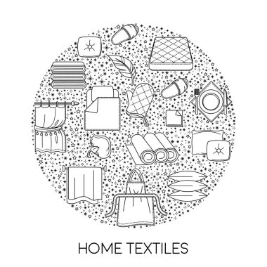Pamuk kumaş, tekstil dükkanı izole edilmiş ikon, keten ve havlu, yastık ve perde vektörü. Yatak ve battaniye, mendil ve perdeler, mutfak eldiveni ve önlüğü. Terlikler, tüy yastıklar doluyor