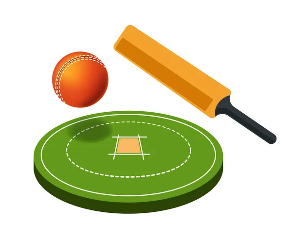 Bat Ball Cricket Field Course Isolated Icon Vector Sport Equipment — Stock Vector