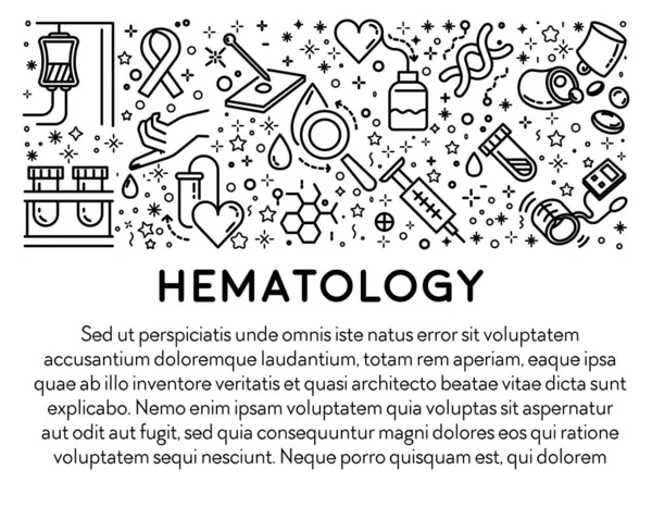 Hematologie Lijn Pictogrammen Banner Bloedcellen Bloedvaten Sfygmomanometer Dna Test Vector — Stockvector