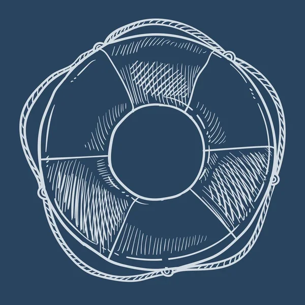 Надувное Кольцо Спасательный Буй Вектор Наброска Морских Объектов Оборудование Безопасности — стоковый вектор
