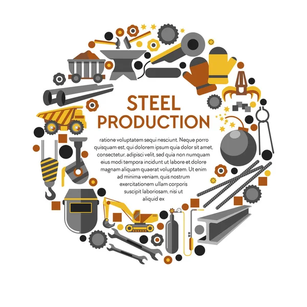 Metaalproducten Staal Productie Metallurgie Industrie Werktuigen Geïsoleerde Pictogrammen Vector Vrachtwagen — Stockvector