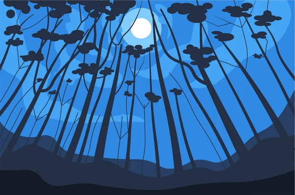 Paisaje Nocturno Árboles Luna Cielo Vector Del Bosque Nocturno Naturaleza — Archivo Imágenes Vectoriales