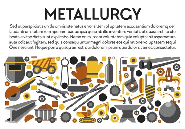 Productos Metálicos Pancarta Industria Metalúrgica Herramientas Minería Hierro Vector Iconos — Vector de stock