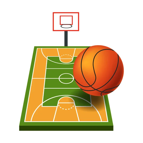Sportgeräte Und Basketballfeld Ball Und Korb Isolierten Symbol Vektor Turnier — Stockvektor