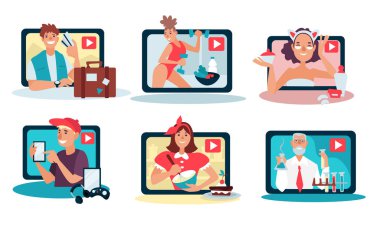 Vloglar ve bloglar, blogcular izole edilmiş simgeler, video içeriği