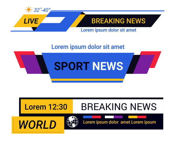 Breaking news bars and TV live report headers templates set 