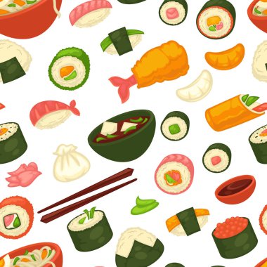 Suşi ve erişte, Japon mutfağı dikişsiz desen, zencefil ve...