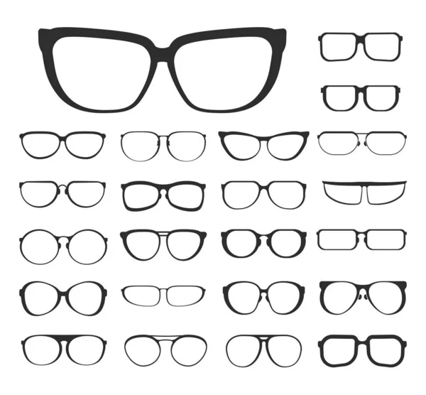 Gözlük seti ve gözlük giyimi farklı stil ve şekil çerçeveleri — Stok Vektör