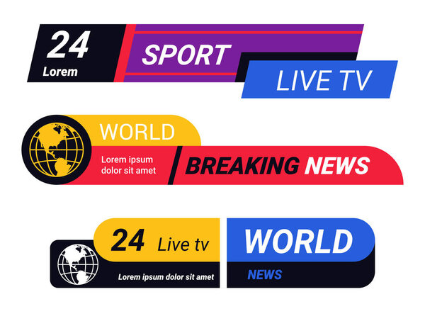 Breaking world news bars and TV live report headers set