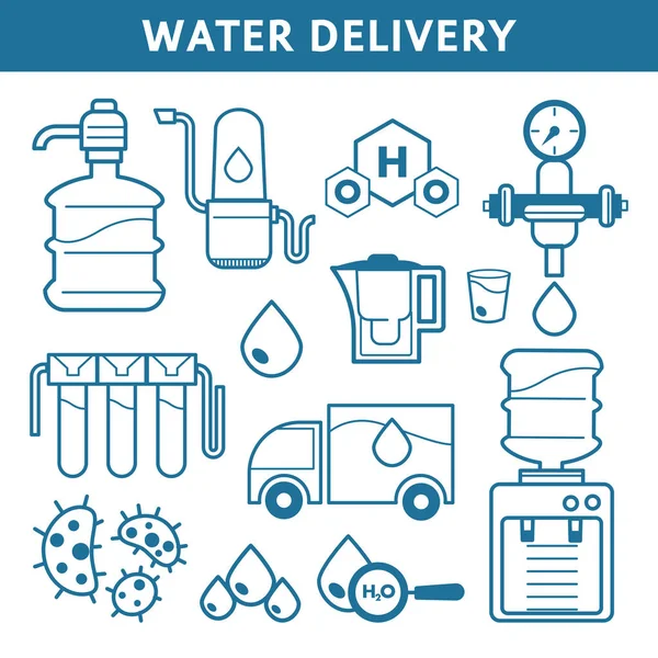 Transporte e transporte, entrega de água esboço isolado ico —  Vetores de Stock