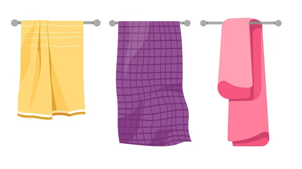 Handtücher auf Halter, Baumwolle, Waffer und Frottee, isoliert ico — Stockvektor