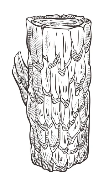 Trästockar och huggen trädstam handritad illustration — Stock vektor