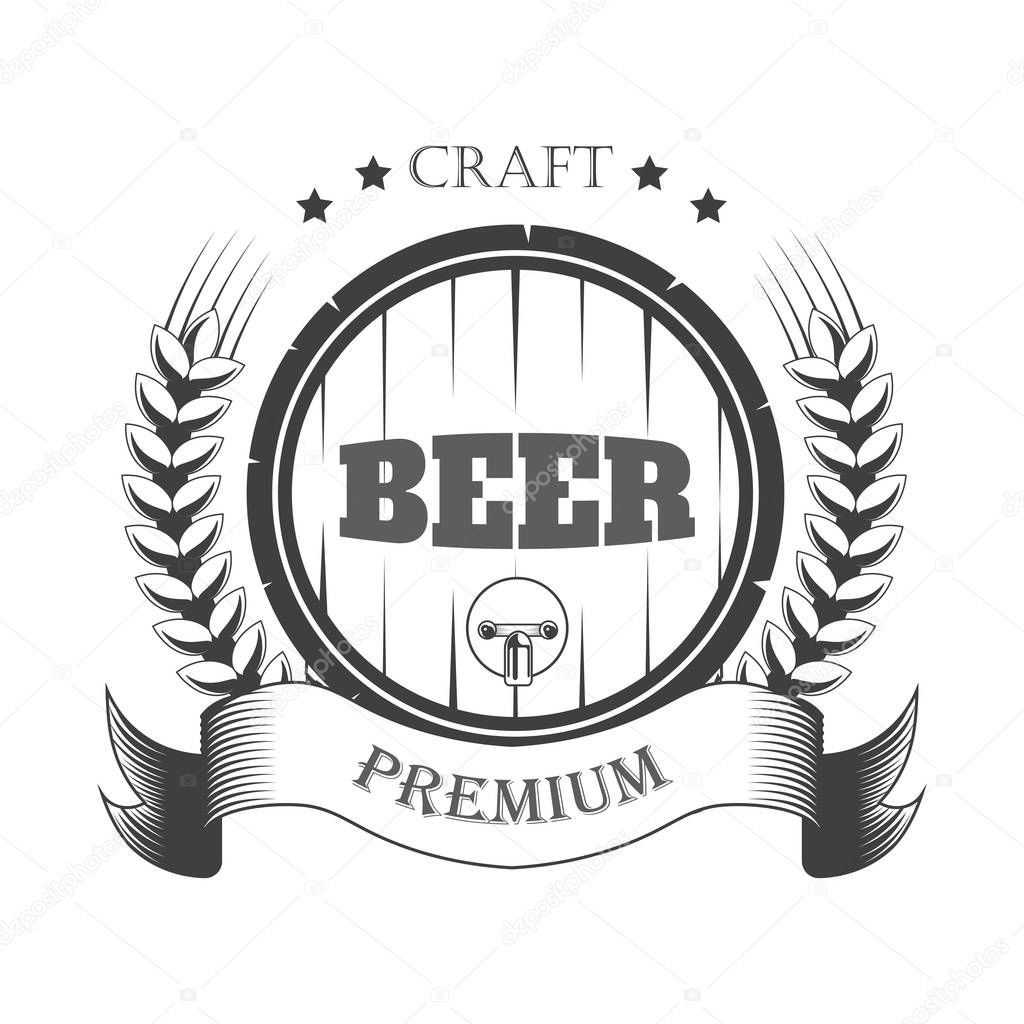 Beer pub, craft brewery isolated icon, barrel and barley