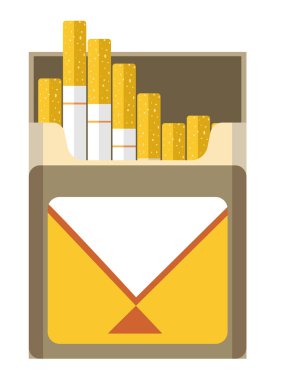 Cigarette pack box open, front view. Package full of filtered tobacco cigarettes, nicotine. Smoking themed isolated colorful graphic vector illustration on white background. 
