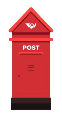 Retro mailbox with horn symbol isolated icon vector. Vintage locked red container for letters, classic postal box for correspondence. Mail address, post office letterbox, sending and receiving