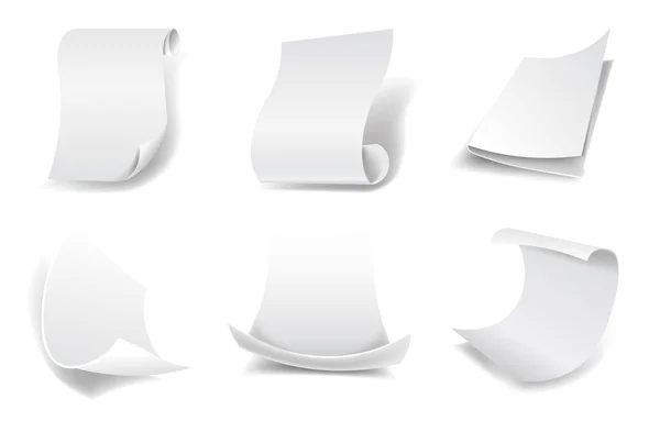 Blank Paper Sheet Mock Set Realistic White Empty Page Curled — 图库矢量图片