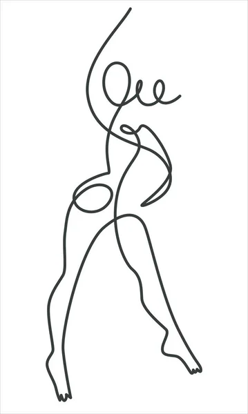 Eine Durchgehende Linienskizze Der Nackten Weiblichen Figur Nackte Frau Stehen — Stockvektor