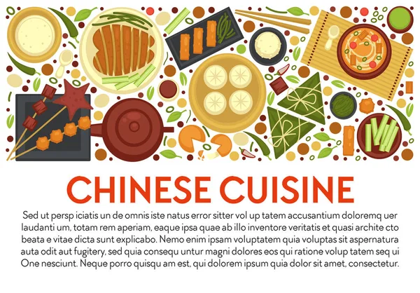 Chinese Cuisine Banner Template Text Chicken Noodle Soup Char Siu — Stock vektor