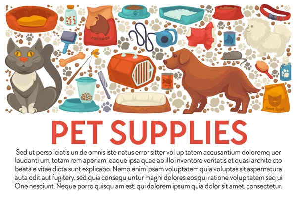 Pet Shop Fornece Modelo Banner Com Texto Tigelas Comida Gato — Vetor de Stock
